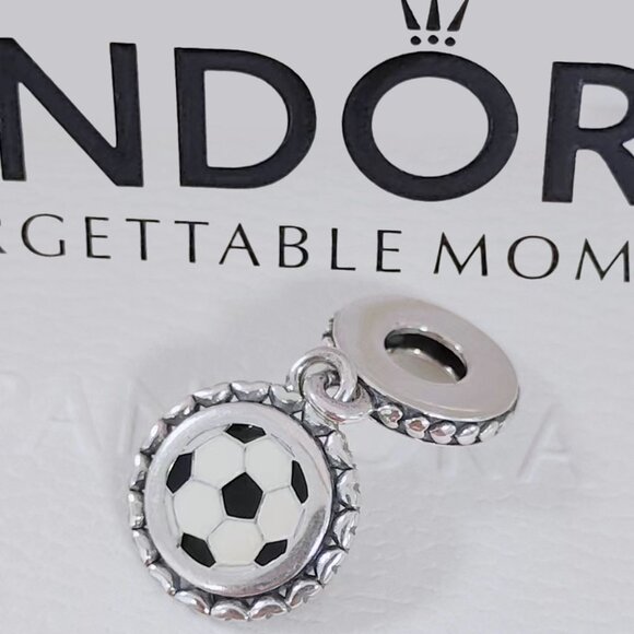 Pandora Goal! Soccer Dangle Charm S925 Sterling Silver Bracelet Pendant with box - Picture 1 of 10